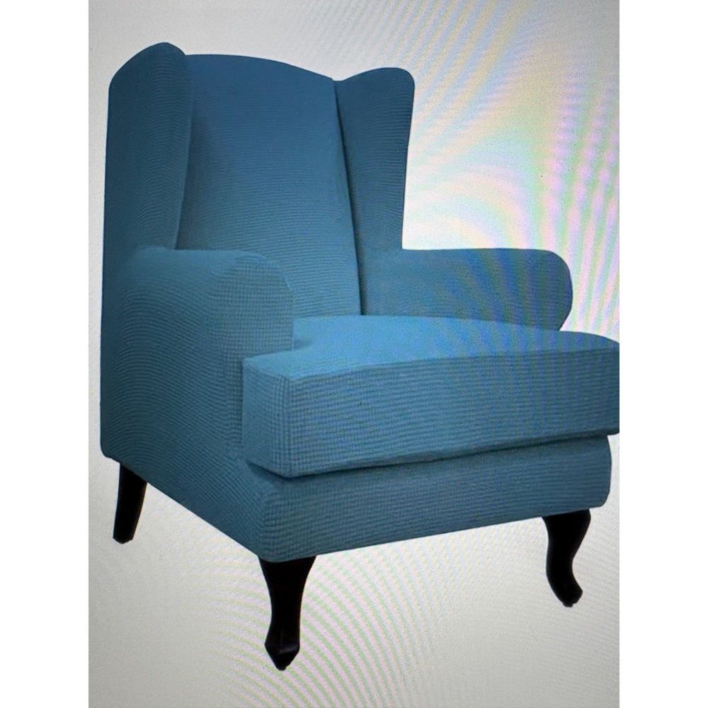 Easy-Going Stretch Wingback Chair Slipcover 2-Piece Jacquard Bluestone Blue Teal